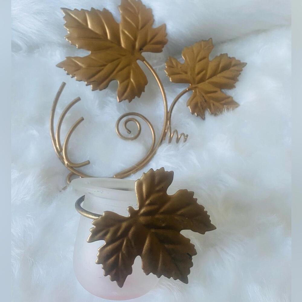 Decorative Gold Leaf Candle Holder with Glass Votive